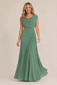 Cowl Neck Ruched Chiffon Mother of the Bride Dress