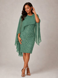 Floral Sheath Mother of the Bride Dress with Cape Overlay