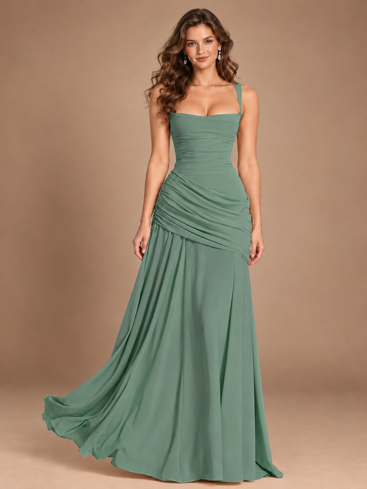 Butter Yellow Square Neck Ruched A-Line Prom Dress