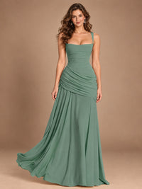 Butter Yellow Square Neck Ruched A-Line Prom Dress