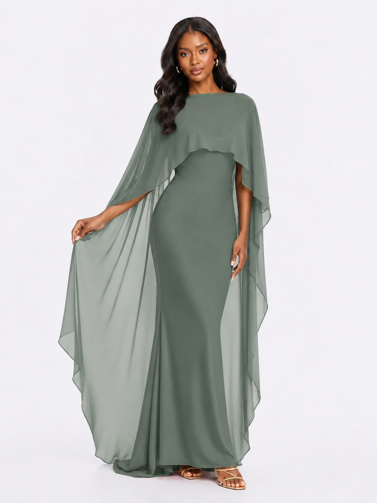Satin Cape Prom Dresses Meramid Maxi Dress