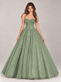 Strapless Sweetheart Tulle Ball Gown Prom Dress with Lace Appliques