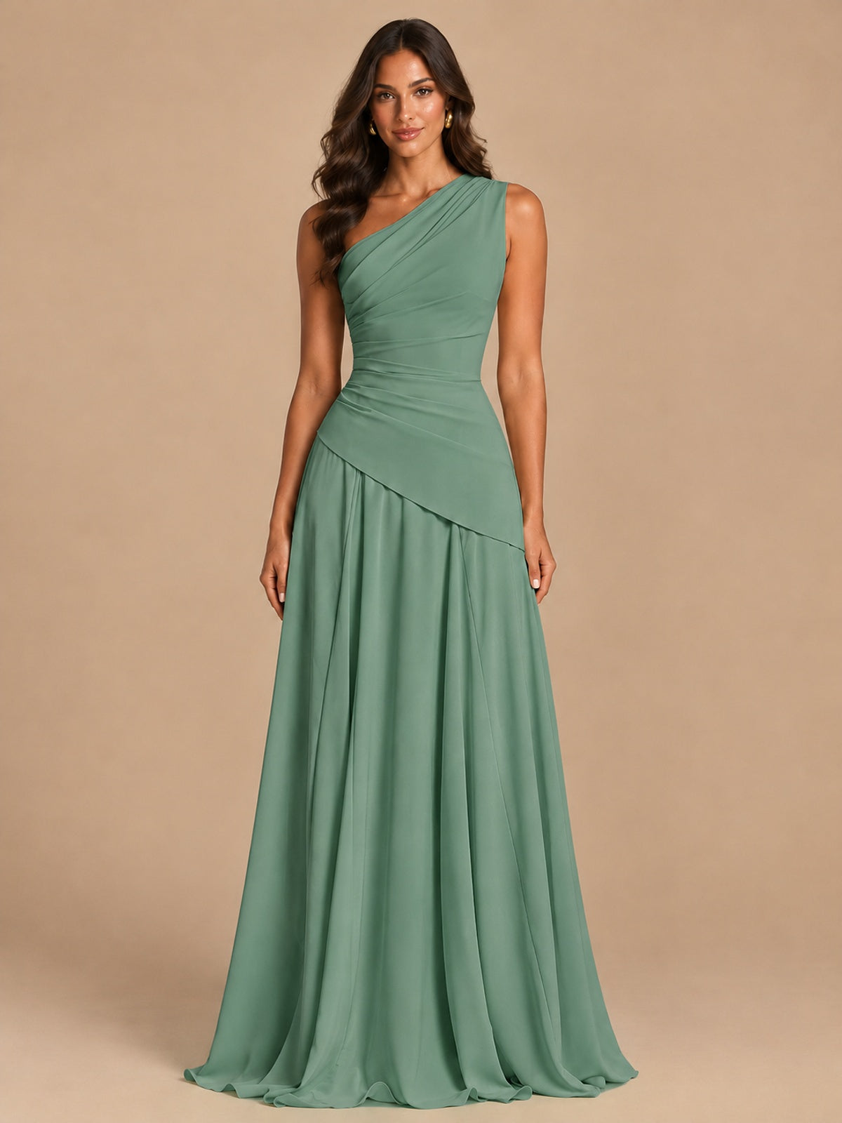 One Shoulder Prom Dress A-line Ruched Women Wedding Formal Gowns