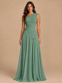One Shoulder Prom Dress A-line Ruched Women Wedding Formal Gowns