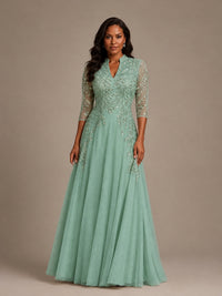 Embellished Appliques Mother of the Bride Dress with 3/4 Sleeves