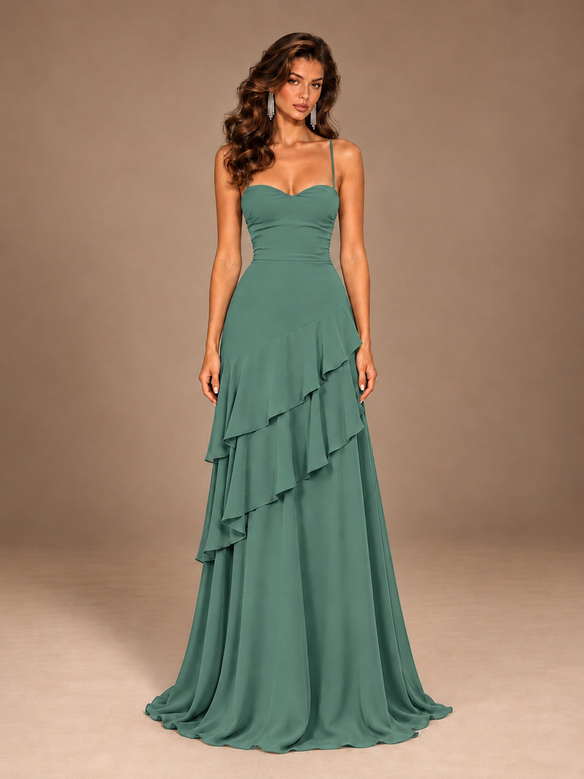 Sweetheart A-Line Ruffle Prom Dress with Spaghetti Straps