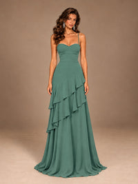 Sweetheart A-Line Ruffle Prom Dress with Spaghetti Straps