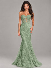 Strapless Corset Mermaid Prom Dress Lace Appliqué Formal Gown