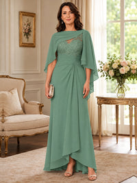 Elegant Chiffon Mother of the Bride Dress with Lace Applique and Cape Sleeves