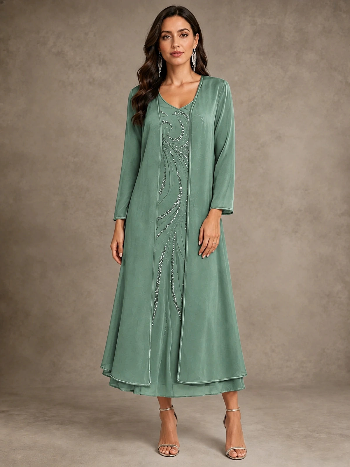 Sequin Chiffon Mother of the Bride Dress with Jacket