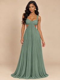 Butter Yellow Pleated Cutout Maxi Dress