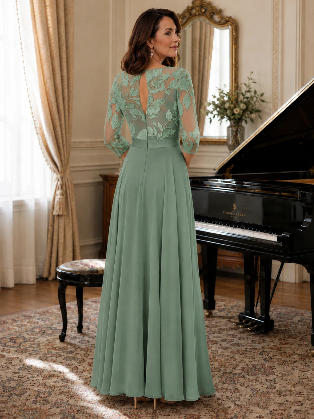 Lace Applique Wide-Leg Chiffon Mother of the Bride Jumpsuit