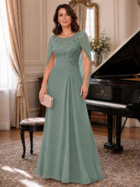 Elegant Applique Chiffon Mother of the Bride Dress with Cape Sleeves