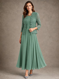 2-Piece Chiffon Mother of the Bride Dress with Lace Jacket