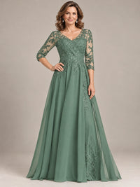 Sequin Lace A-Line Mother of the Bride Dress with 3/4 Sleeves