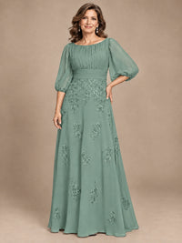 A-Line Mother of the Bride Dress with Sheer Puff Sleeves