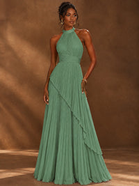 Wrap Pleated Prom Dress Halter A-line Chiffon Formal Wedding Dress