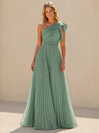 One Shoulder Pleated Chiffon A-Line Floor-Length Bridesmaid Dress