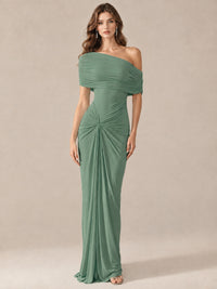 Elegant Draped Off Shoulder Ruched Mermaid Chiffon Formal Evening Gown