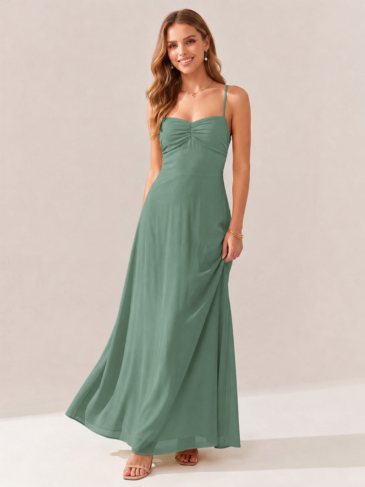 JOVELLEE Yellow Sweetheart Ruched Bust Chiffon Maxi Dress