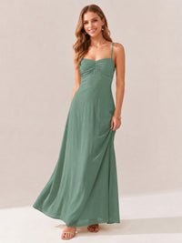 JOVELLEE Yellow Sweetheart Ruched Bust Chiffon Maxi Dress
