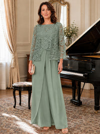 Elegant 3-Piece Chiffon Mother of the Bride Pantsuit with Floral Applique Jacket