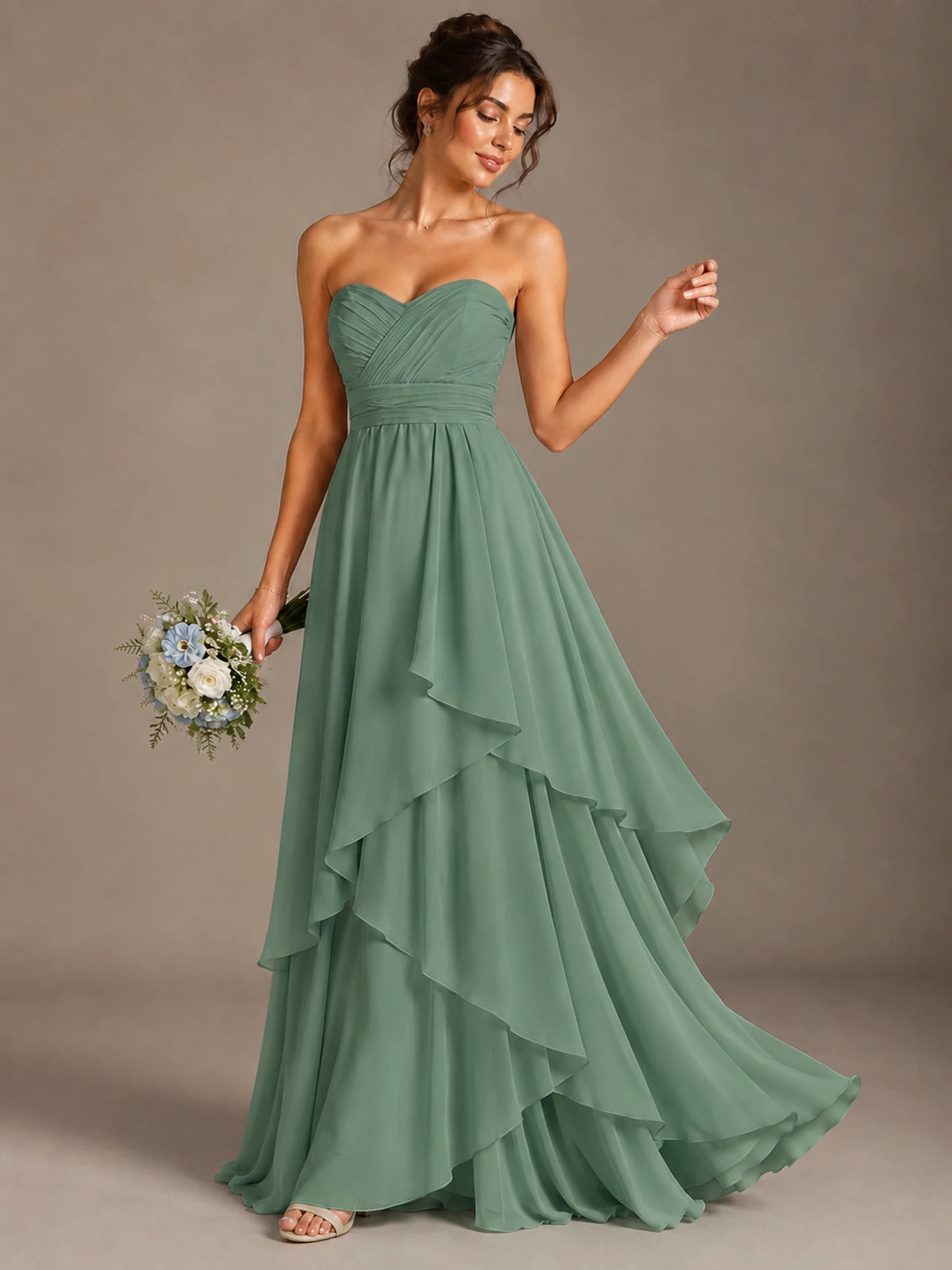 Strapless Ruffle A-Line Maxi Dress