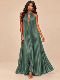 Rust Orange Pleated Halter Neck Maxi Dress