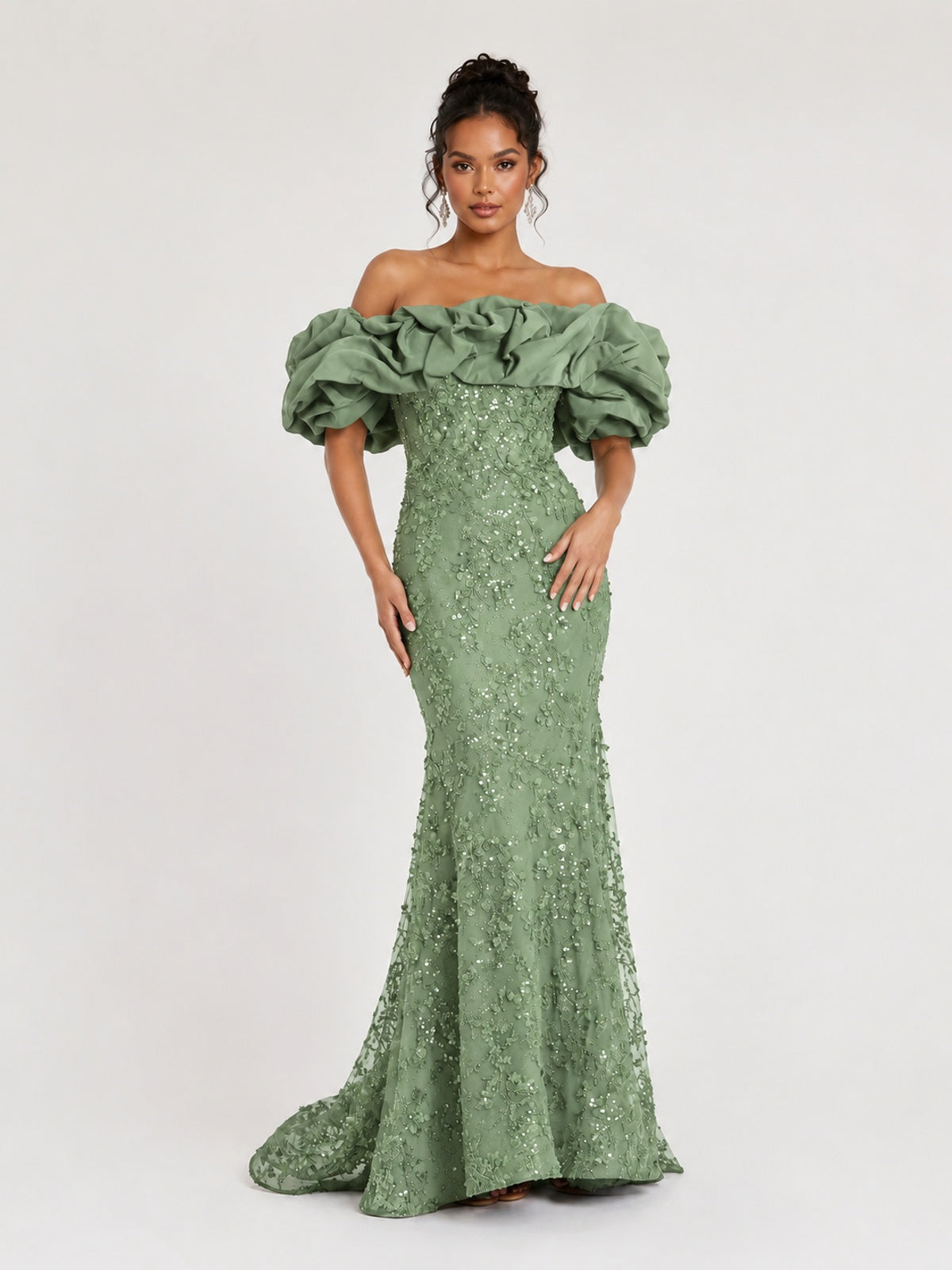 Sequin Off-Shoulder Ruffle Mermaid Prom Dress