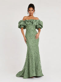 Sequin Off-Shoulder Ruffle Mermaid Prom Dress