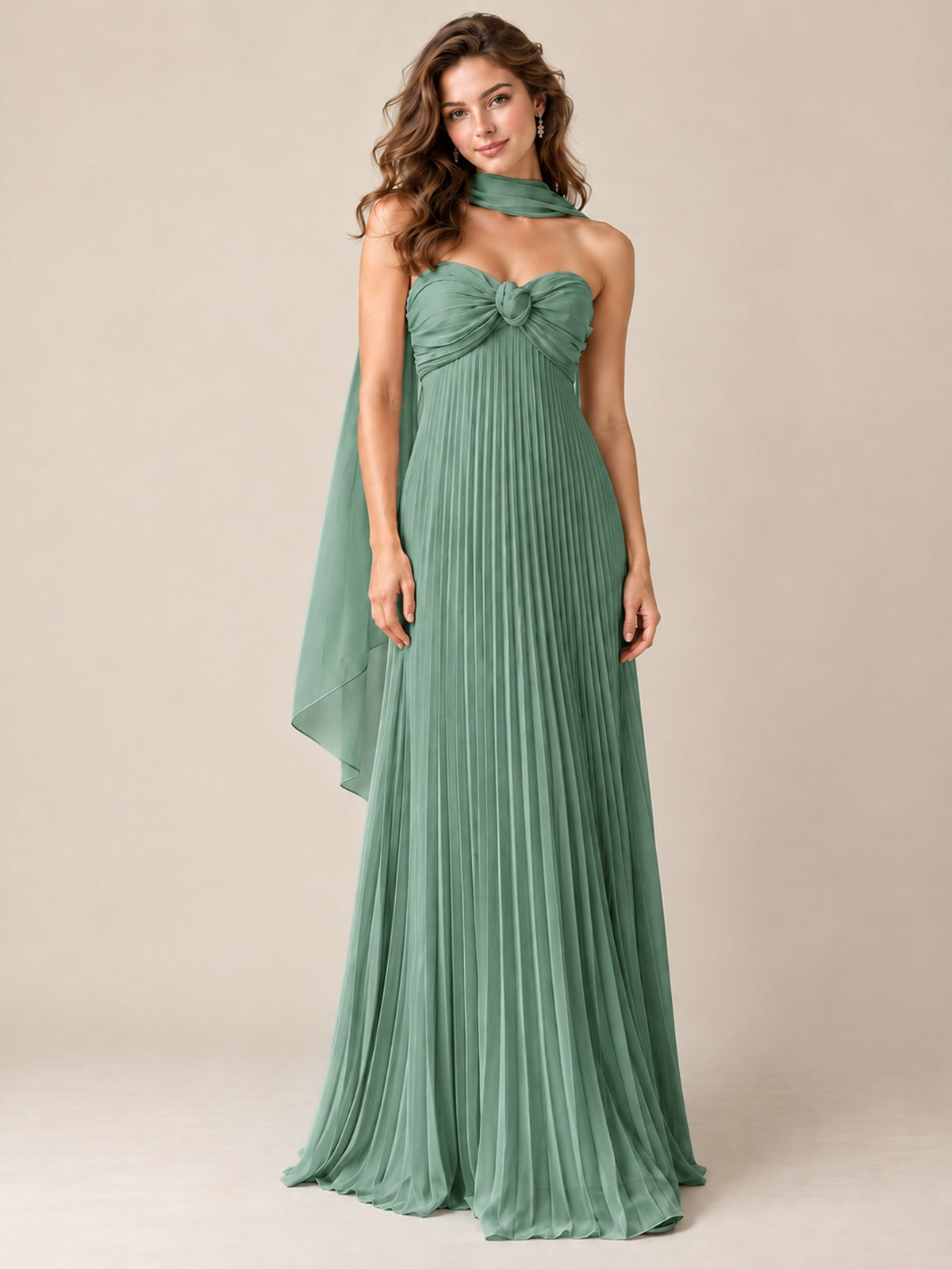 Sweetheart Neckline Pleated Prom Dress Strapless A-line Formal Dress with Flowy Scarf