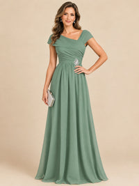 Cap Sleeve Mother of The Bride Dresses Long Chiffon Formal Gowns