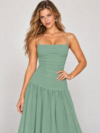 Butter Yellow Ruched Spaghetti Strap Drop-Waist Prom Dress