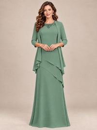 Dusty Blue Two-Piece Chiffon Mother of the Bride Dress with Jacket