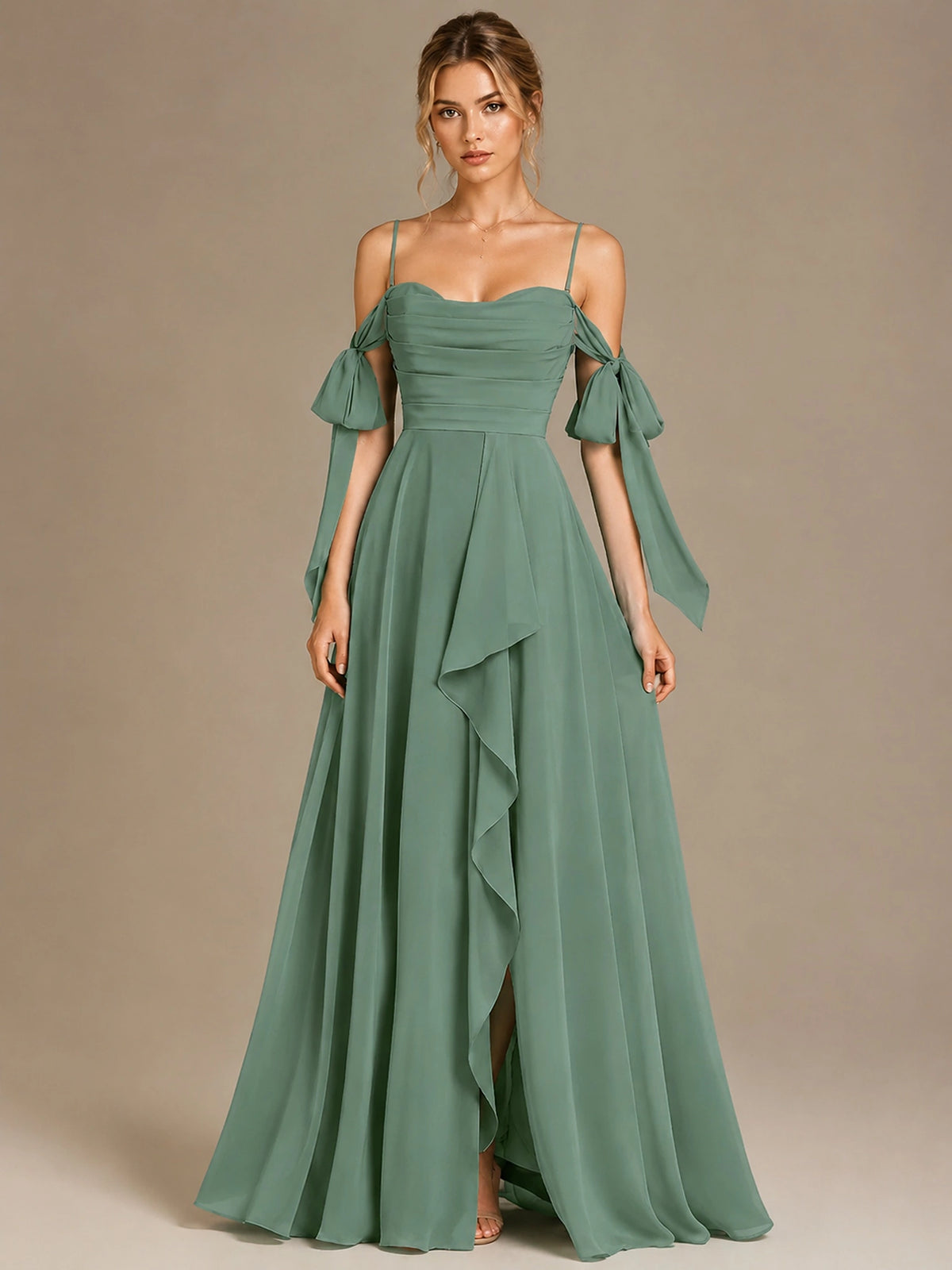A-Line Ruffles Chiffon Bridesmaid Dress with Slit