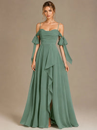 A-Line Ruffles Chiffon Bridesmaid Dress with Slit