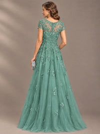 Lace Appliques A-line Mother of The Bride Dresses with Short Sleeves