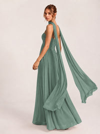 Strapless Ruched Chiffon Long Prom Dress with Scarf