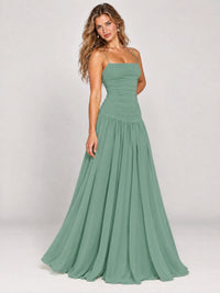 Butter Yellow Ruched Spaghetti Strap Drop-Waist Prom Dress
