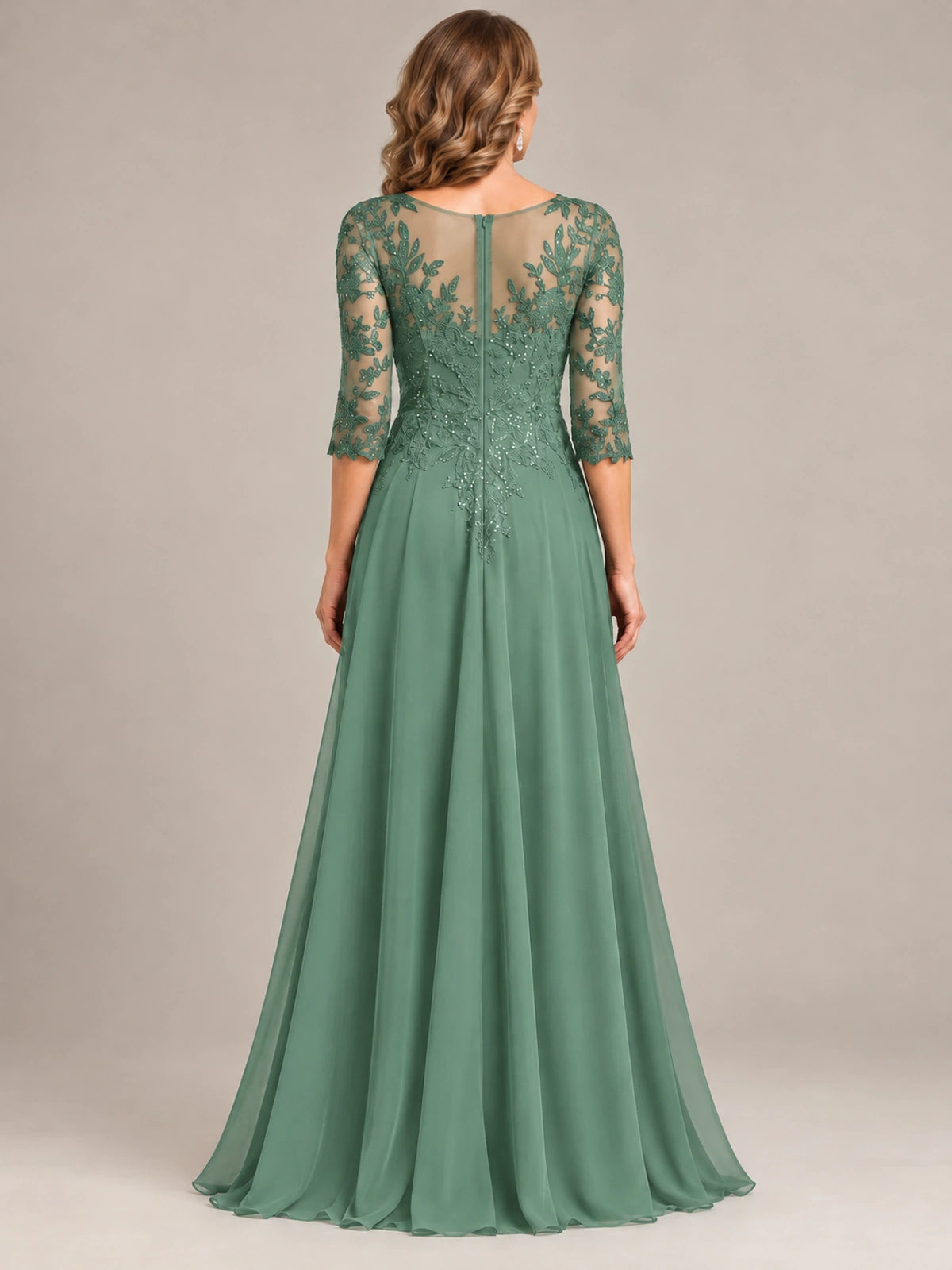 Sequin Lace A-Line Mother of the Bride Dress with 3/4 Sleeves