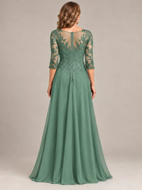 Sequin Lace A-Line Mother of the Bride Dress with 3/4 Sleeves
