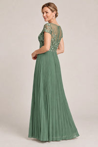 Embroidered Lace Pleated Mother of the Bride Dress