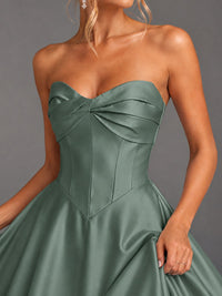Sweetheart Neck Strapless Satin A-Line Prom Dress