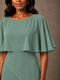 Taupe Chiffon A-Line Mother of the Bride Dress with Cape Sleeves