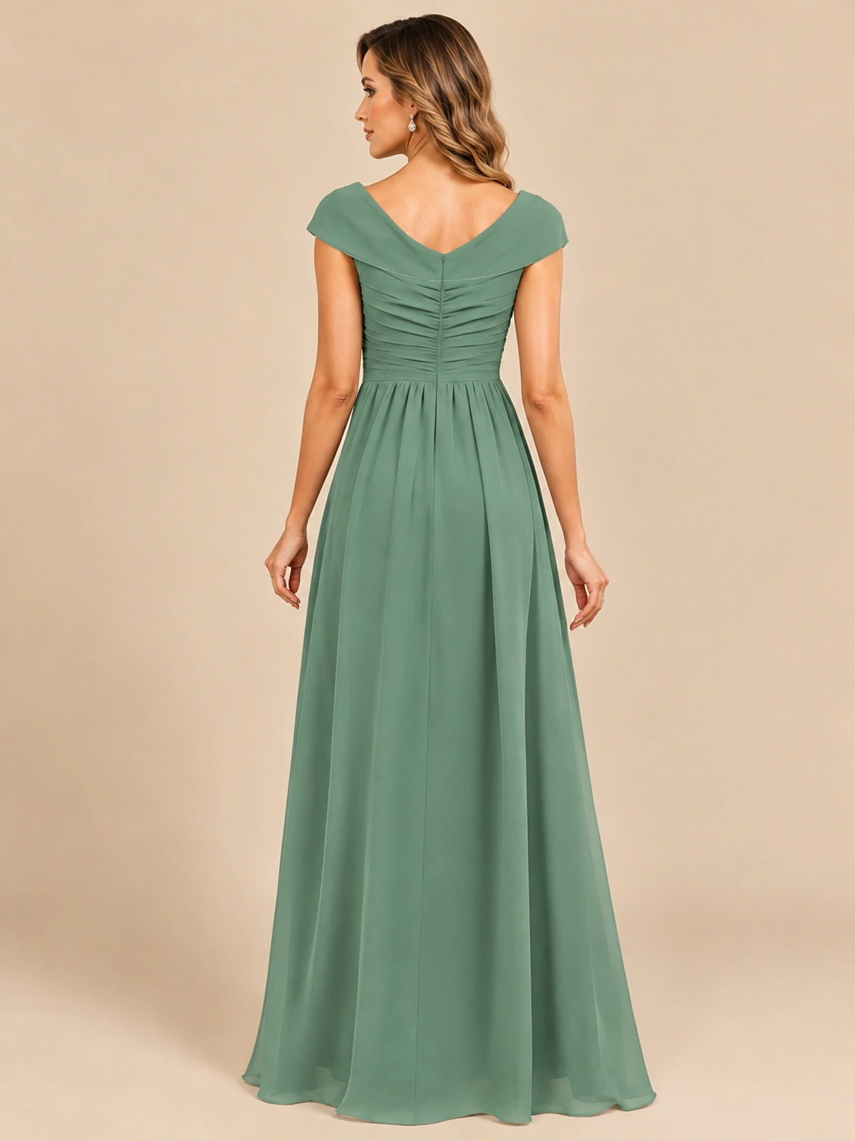 Cap Sleeve Mother of The Bride Dresses Long Chiffon Formal Gowns