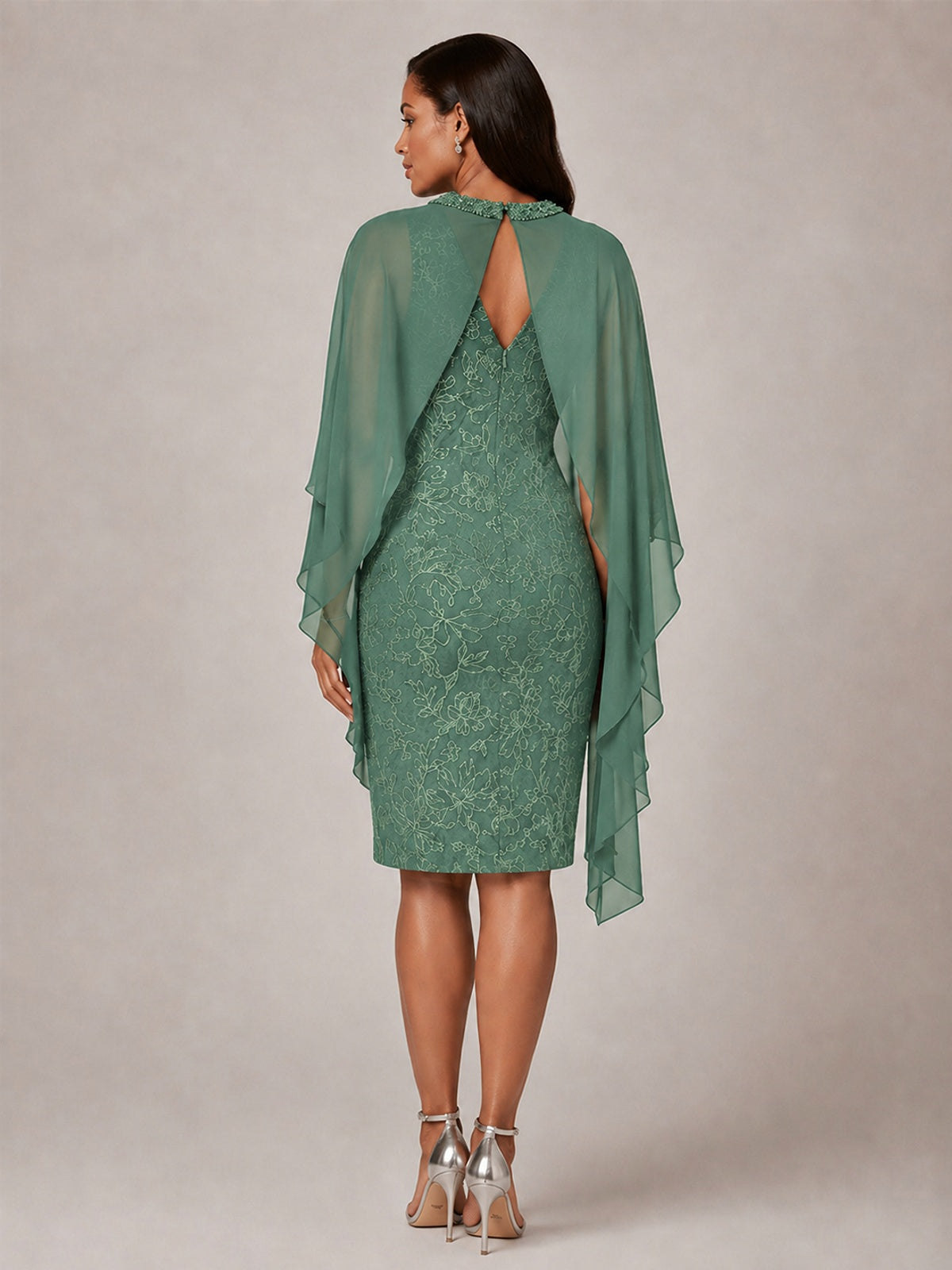 Floral Sheath Mother of the Bride Dress with Cape Overlay