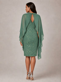 Floral Sheath Mother of the Bride Dress with Cape Overlay