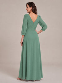 V-Neck Pleated Chiffon Mother of the Bride Dress with Flutter Sleeves