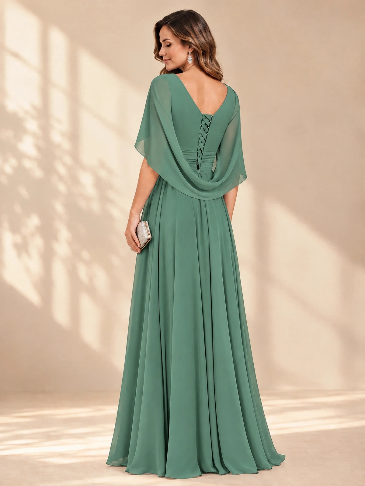 Ruched V Neck Mother of The Bride Dresses with Shawls Appliques and Cap Sleeves