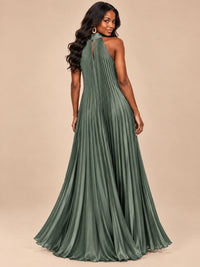 Rust Orange Pleated Halter Neck Maxi Dress